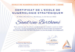 Certificat numerologie strategique edns sandrine berthome